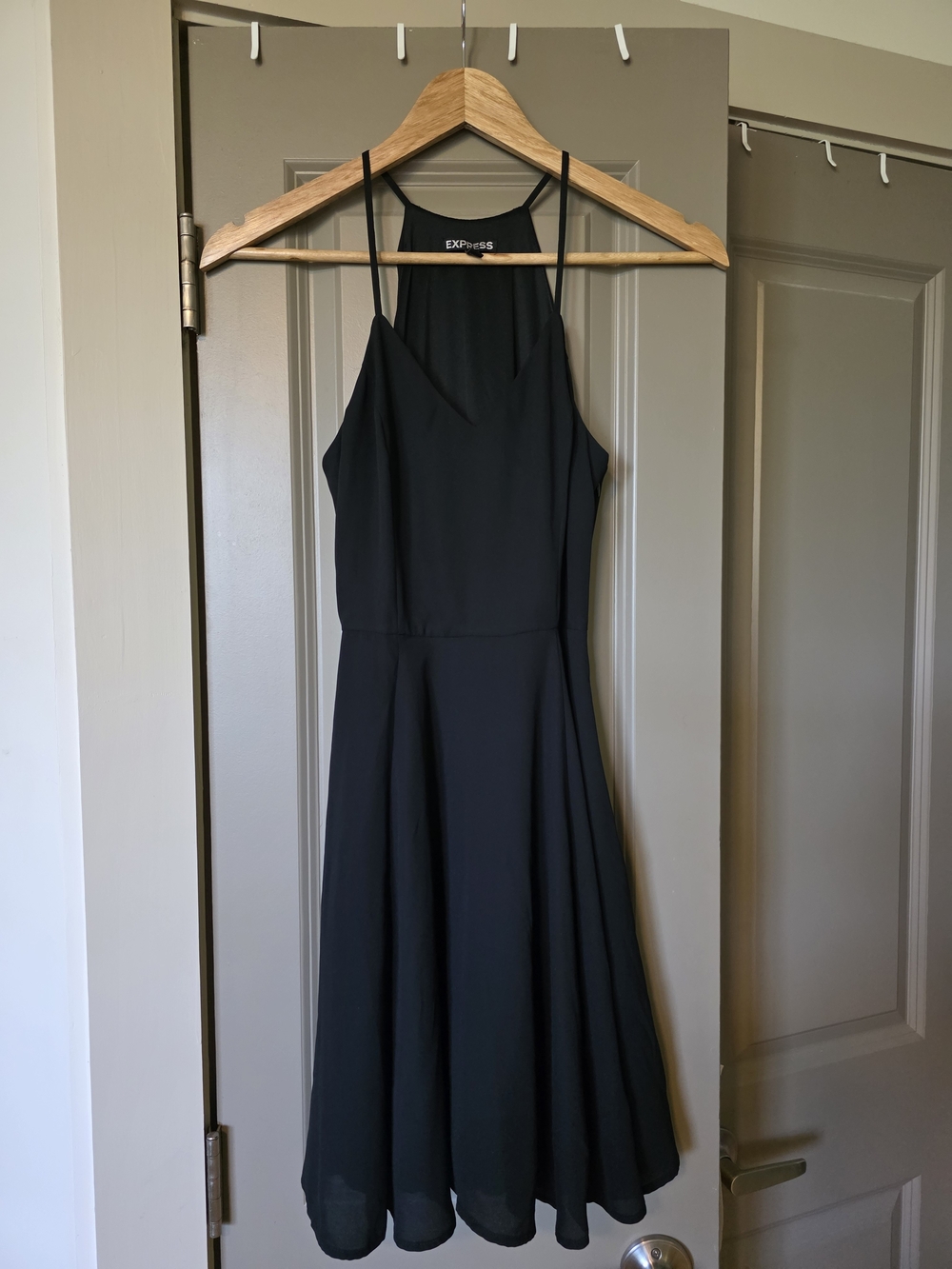 Express Black Spaghetti-Strap Midi Dress with V-Neck